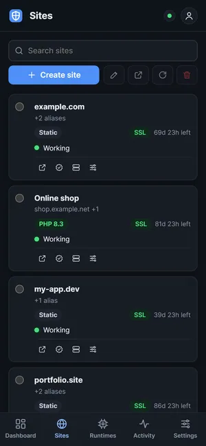 WardPane on a phone in the dark theme